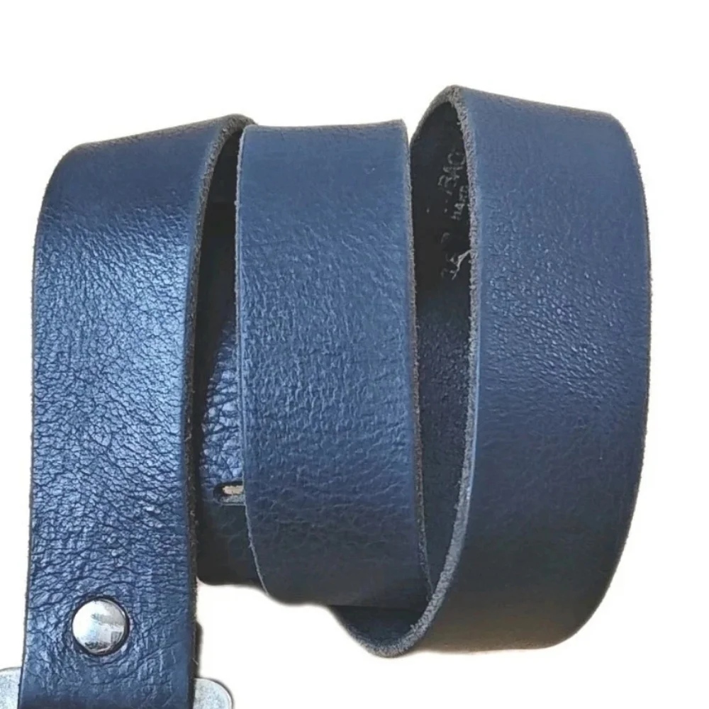 Tobacco Road Italian Leather Belt Men Sz 36 Black Silver Square Buckle Vtg USA